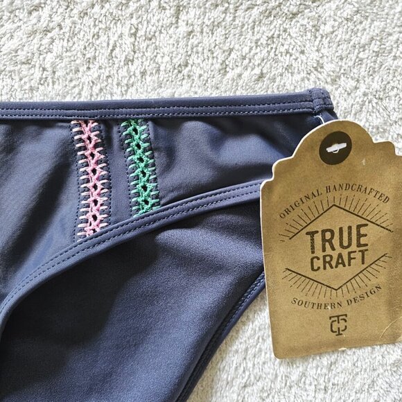 NWT TRUE CRAFT Bikini Swim Bottom Swimsuit BLUE TEAL PINK Crochet size L Beach - Picture 2 of 5